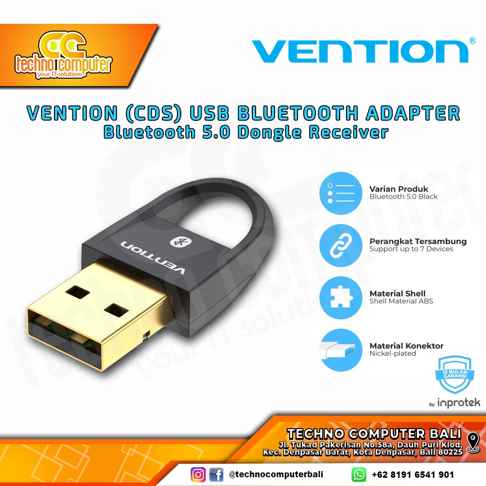 VENTION ADAPTER USB BLUETOOTH - Bluetooth 5.0 Dongle Receiver - CDS