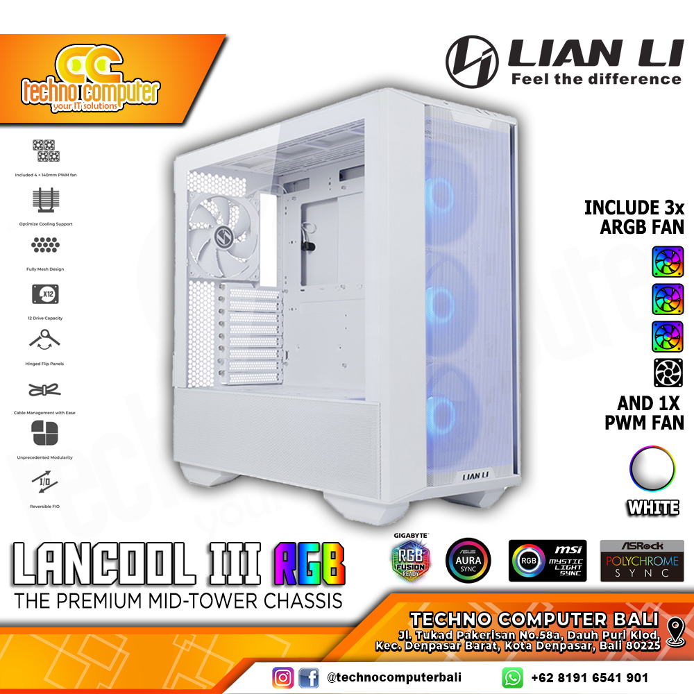 CASING LIAN LI LANCOOL III RGB White - Mid Tower E-ATX Case Tempered Glass (Free 3x ARGB Fan)