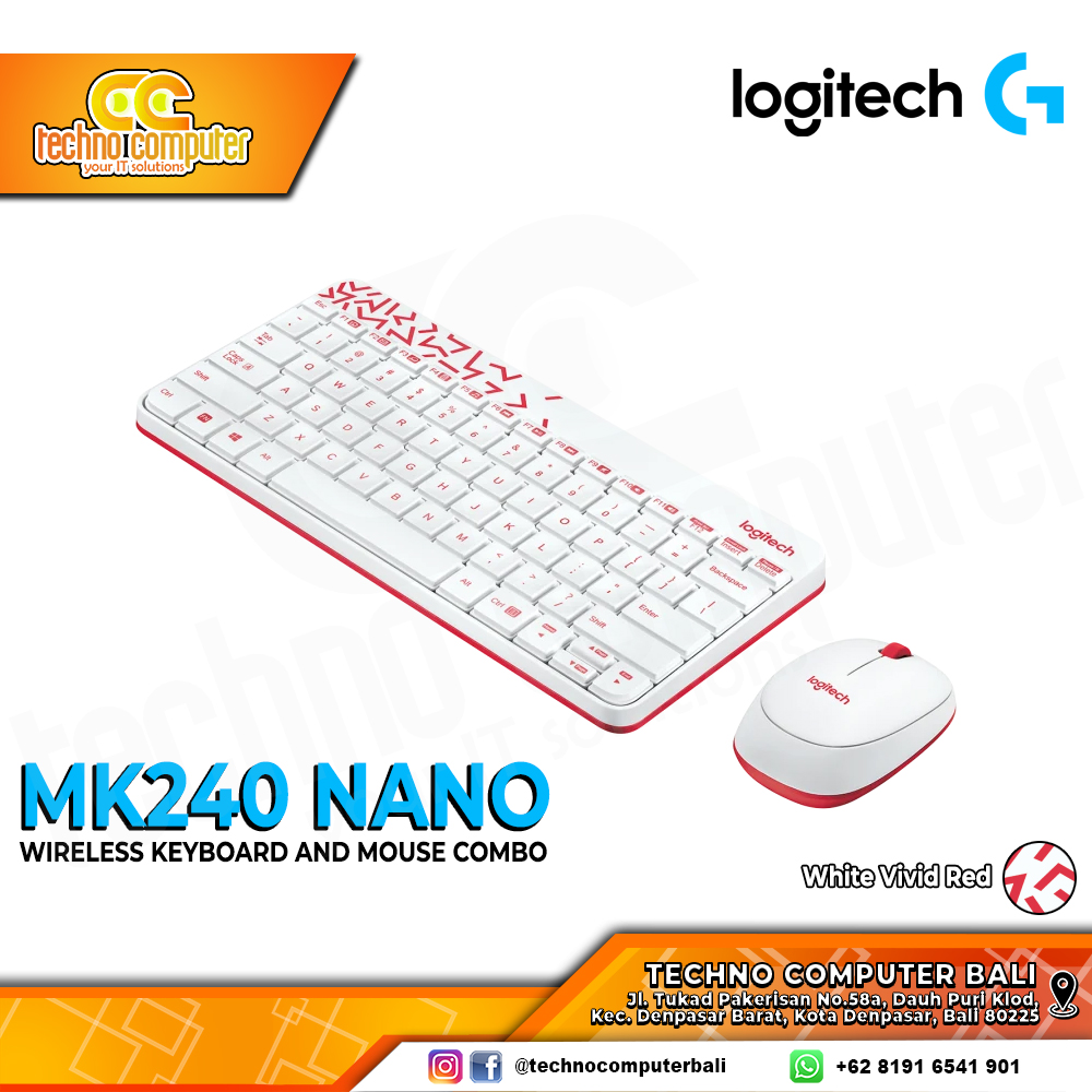 LOGITECH MK240 Nano Wireless White - Office Keyboard & Mouse Wireless