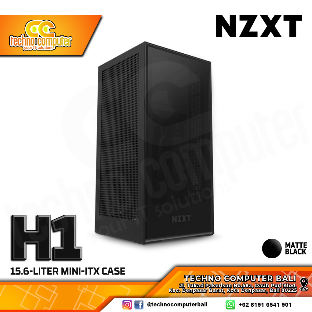 CASING NZXT H1 Matte Black - Mini ITX Case Tempered Glass