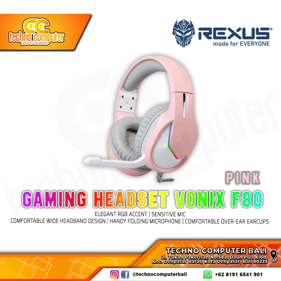 HEADSET REXUS VONIX F80 Pink - Gaming Headset