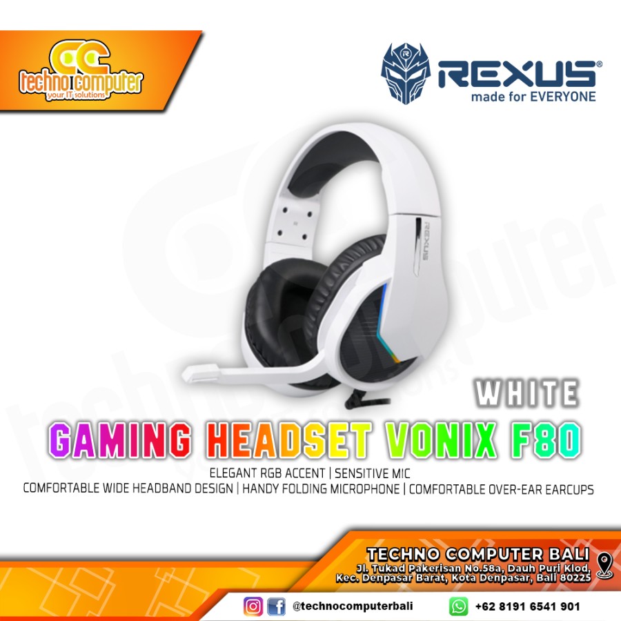 HEADSET REXUS VONIX F80 White - Gaming Headset