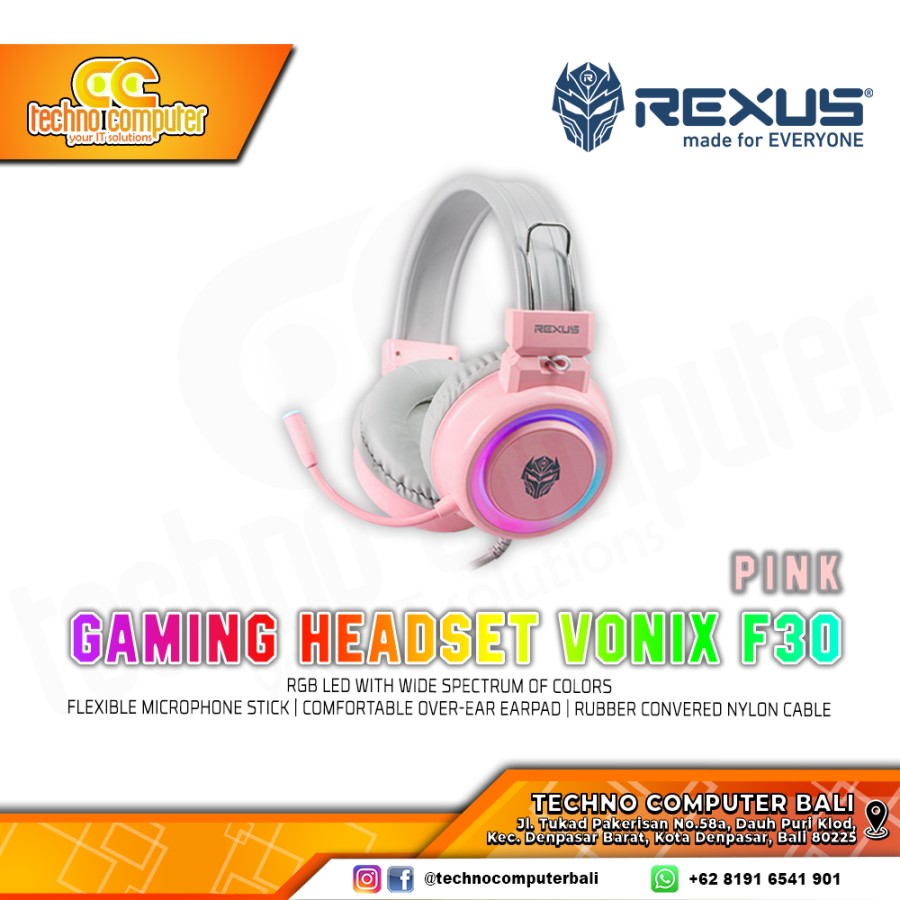 HEADSET REXUS VONIX F30 Pink - Gaming Headset