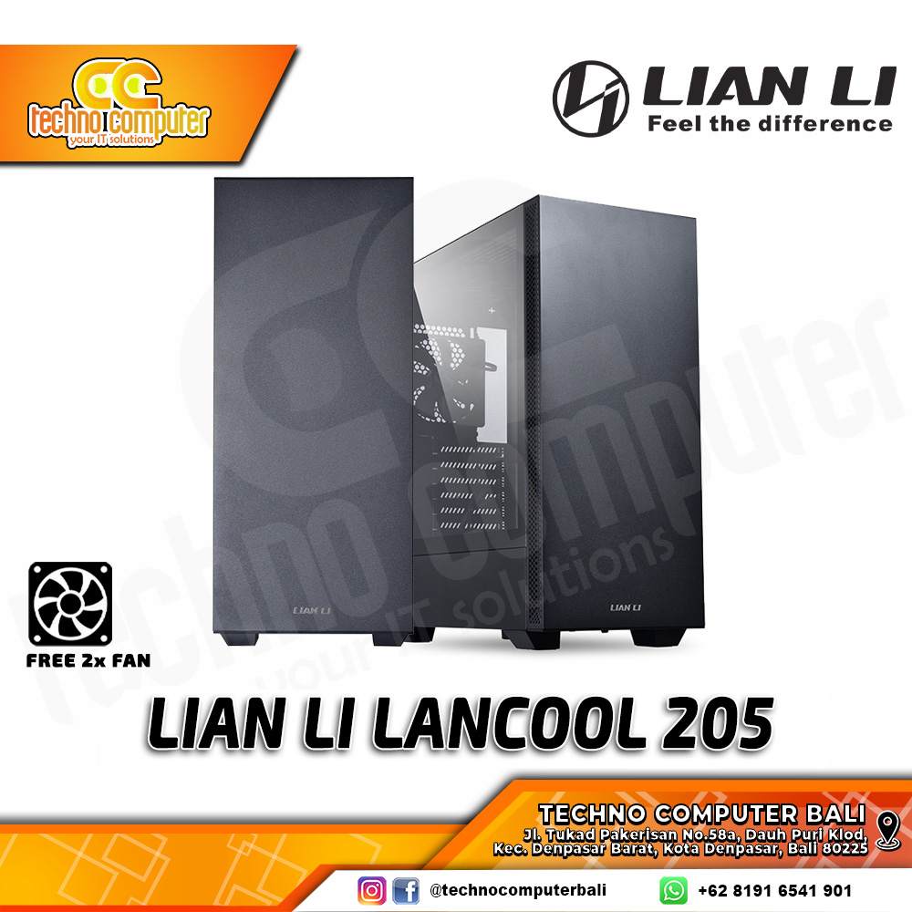 CASING LIAN LI LANCOOL 205 Black - Mid Tower ATX Case Tempered Glass (Free 2x Fan)