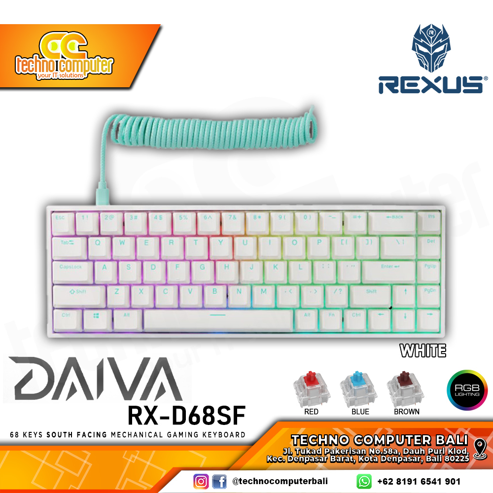 REXUS DAIVA RX-D68SF White - Mechanical Blue Switch - Gaming Keyboard