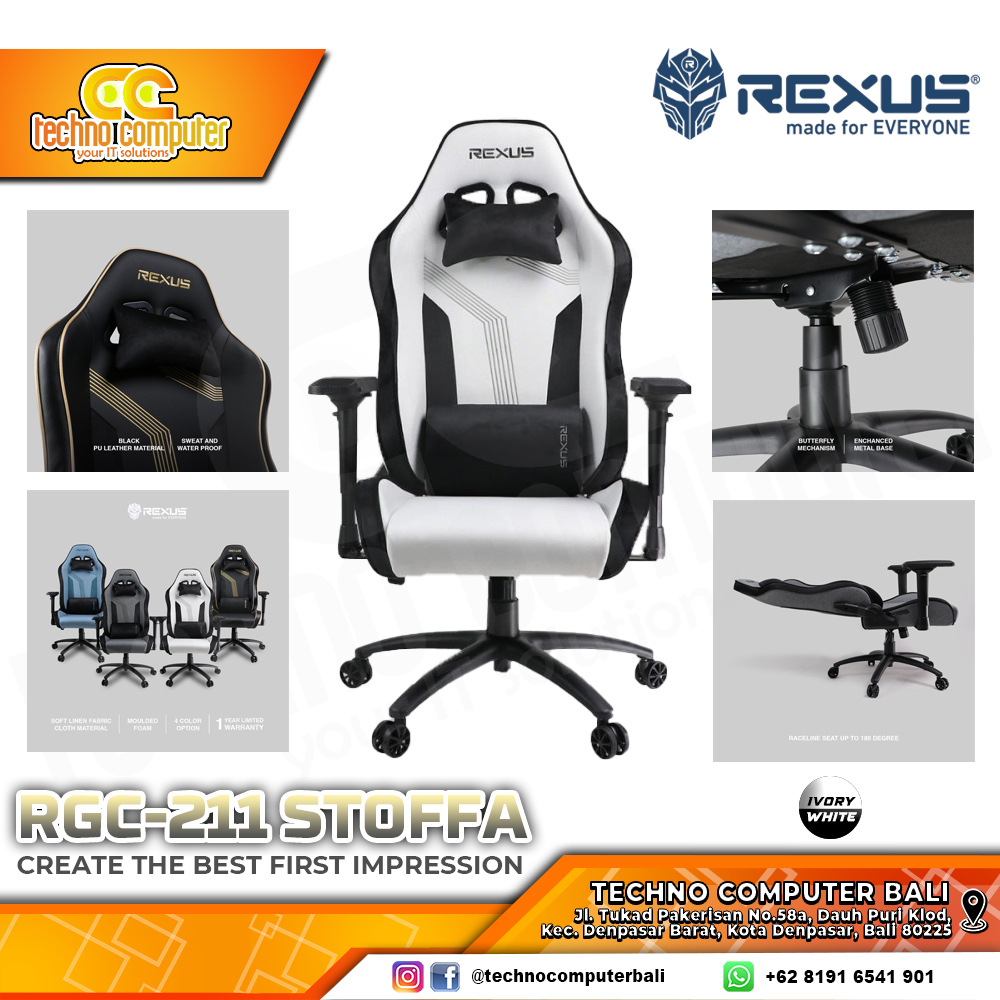 KURSI GAMING REXUS RGC-211 STOFFA GAMING CHAIR 4D Armrest - INVORY WHITE