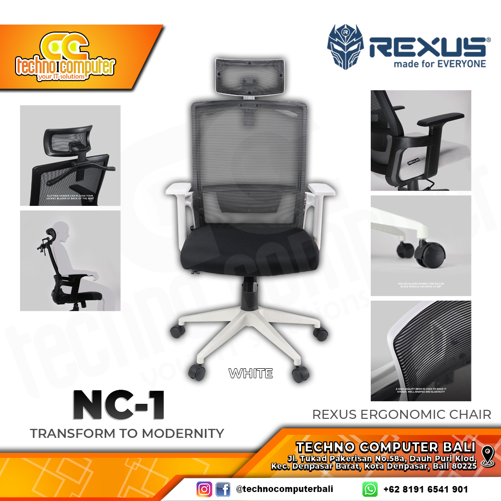 KURSI OFFICE REXUS NC1 ERGONOMIC CHAIR - WHITE