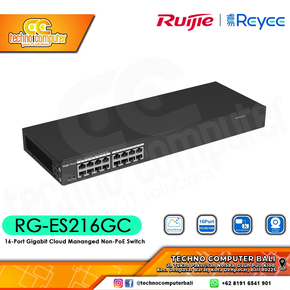 SWITCH HUB RUIJIE/REYEE RG-ES216GC 16-Port Gigabit Cloud Managed Non-PoE Switch