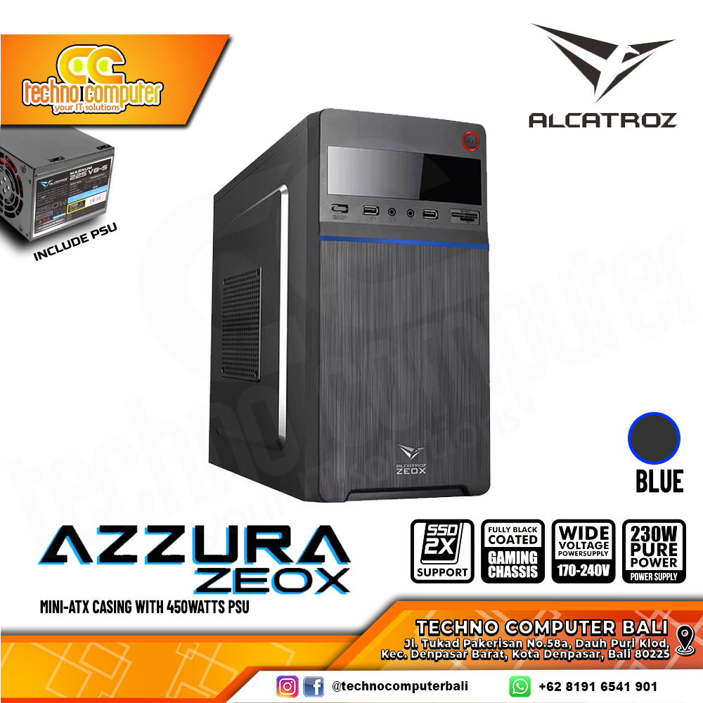 CASING ALCATROZ AZZURA ZEOX Blue - Mini ATX Case (PSU 450w)