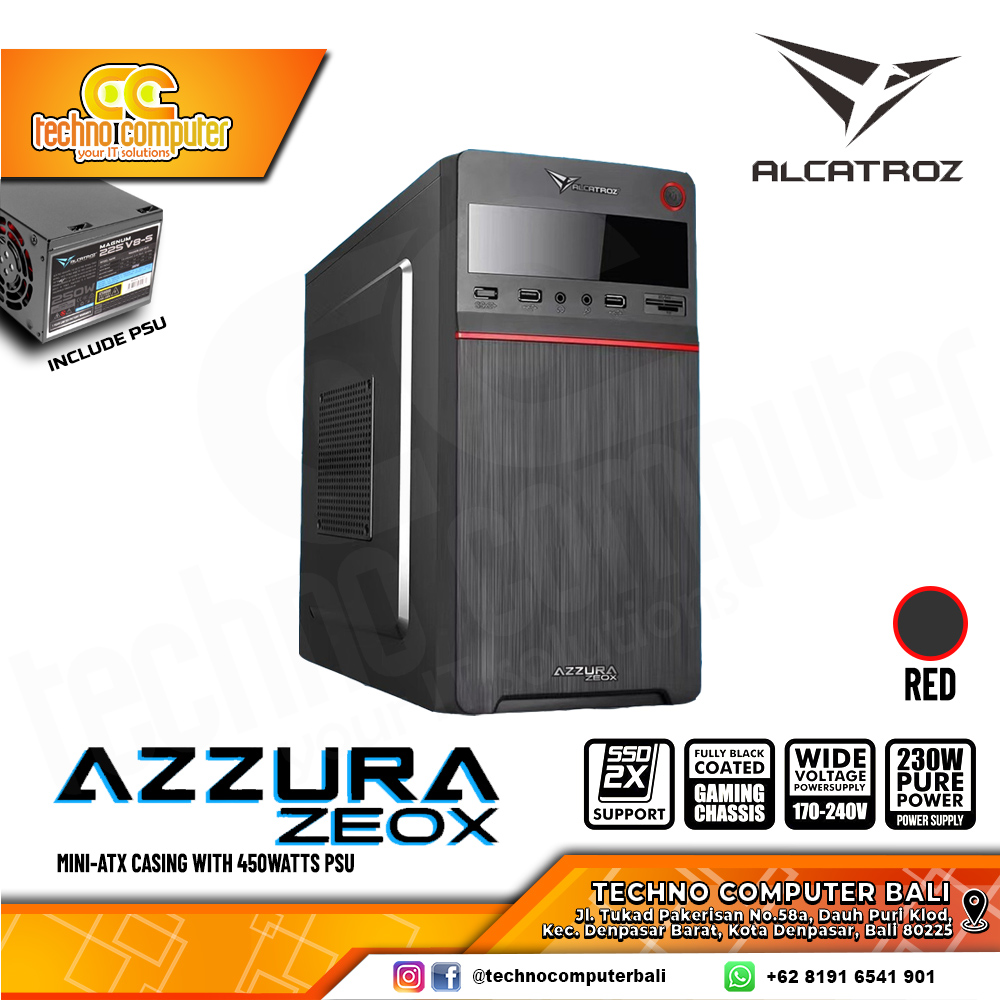 CASING ALCATROZ AZZURA ZEOX Red - Mini ATX Case (PSU 450w)