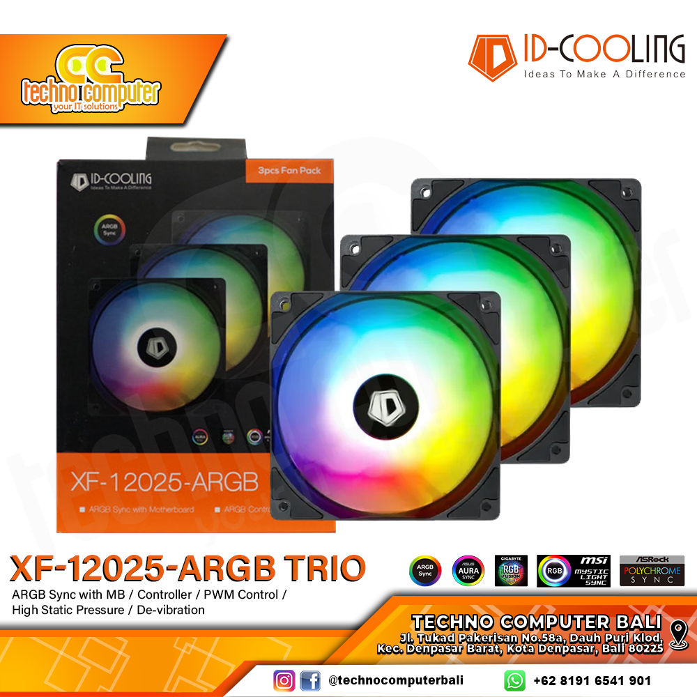 FAN CASING ID-COOLING XF-12025-ARGB TRIO BLACK - 120mm ARGB PWM Fan Triple Pack