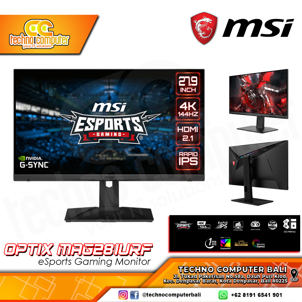 MSI OPTIX MAG281URF Gaming Monitor - 27.9 inch, 4K UHD (3840 x 2160), IPS, 144Hz, 1ms