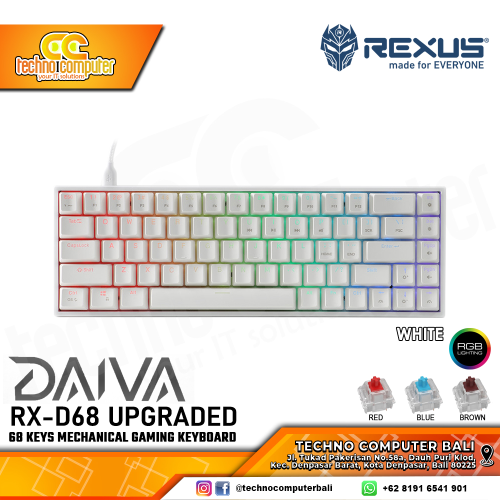 REXUS DAIVA RX-D68 White Upgraded - Mechanical Red Switch - Gaming Keyboard
