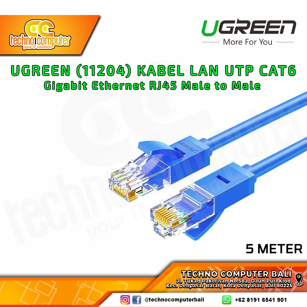 UGREEN KABEL JARINGAN - LAN Cat6 UTP Gigabit Ethernet RJ45 - (11204) 5M BLUE