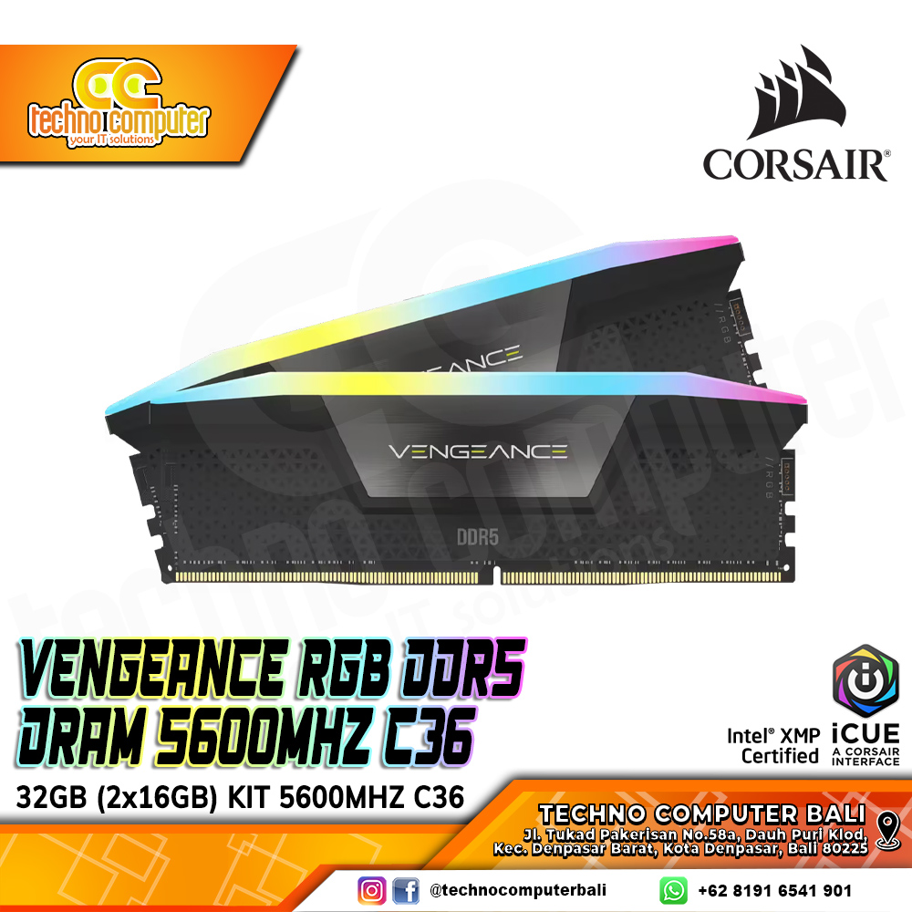 DDR5 CORSAIR VENGEANCE RGB 32GB (2x16GB) Kit 5600MHz C36 - BLACK