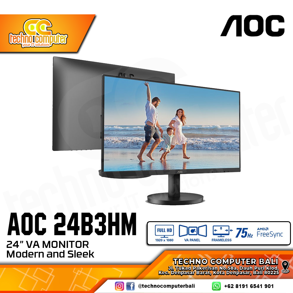 AOC 24B3HM LED Monitor - 24 inch, FHD (1920 x 1080), VA, 75Hz, 4ms