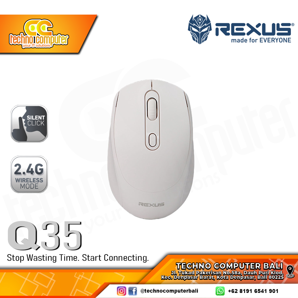 REXUS Q35 Silent Click Wireless White - Office Mouse Wireless