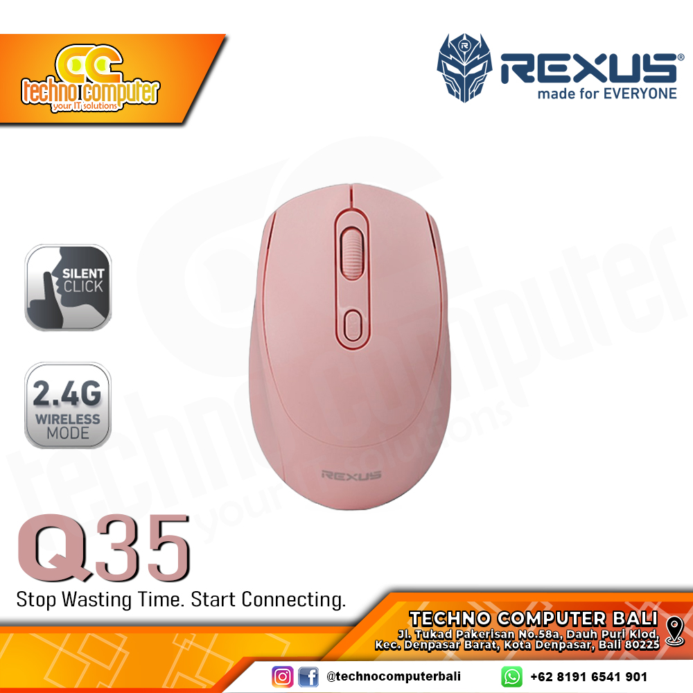 REXUS Q35 Silent Click Wireless Pink - Office Mouse Wireless