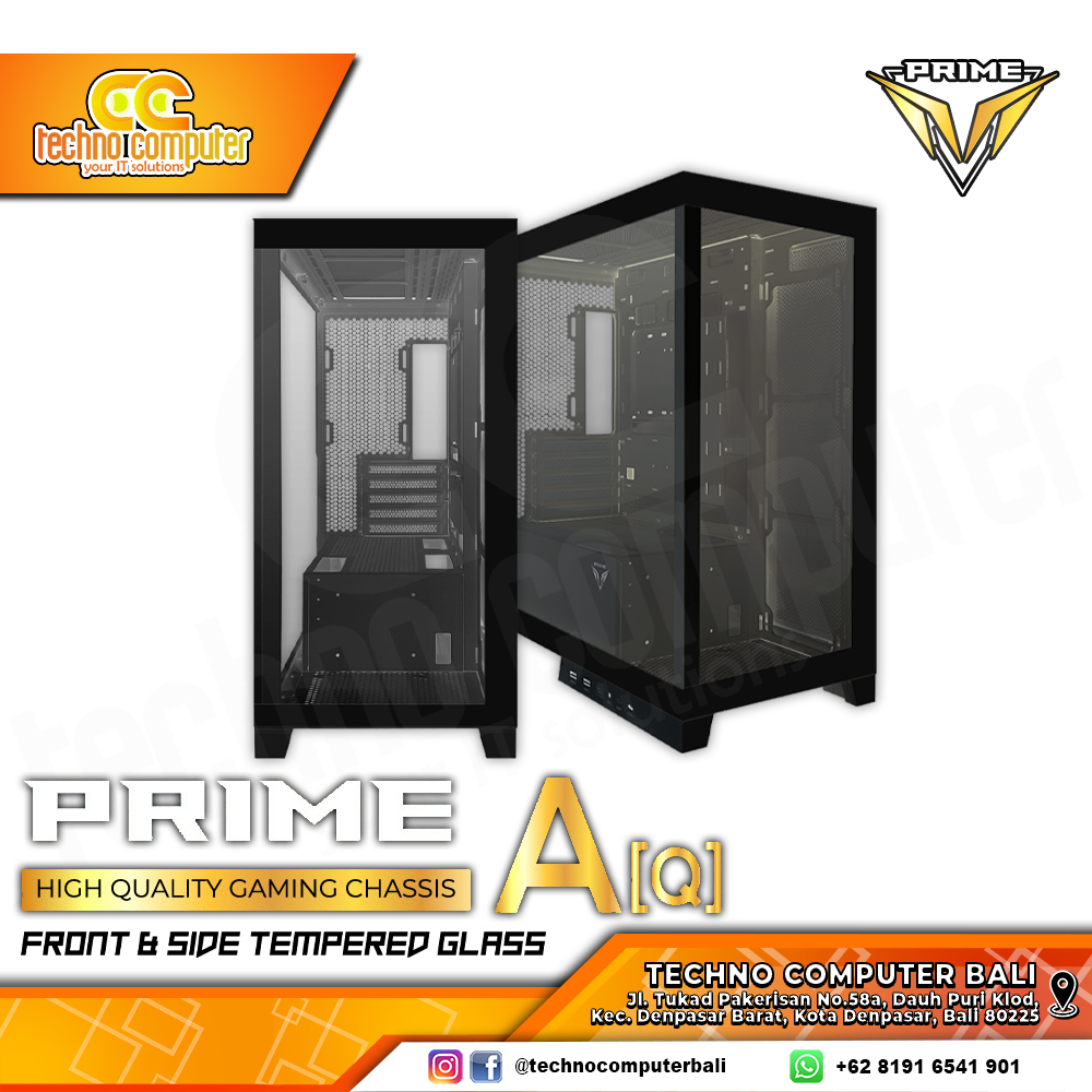 CASING PRIME GAMING A-[Q] BLACK - Mid Tower mATX Case Tempered Glass
