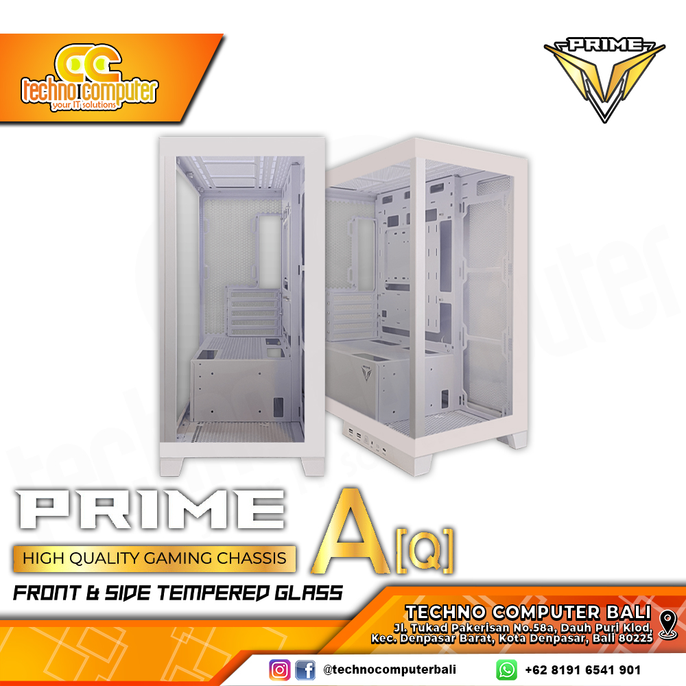 CASING PRIME GAMING A-[Q] WHITE - Mid Tower mATX Case Tempered Glass