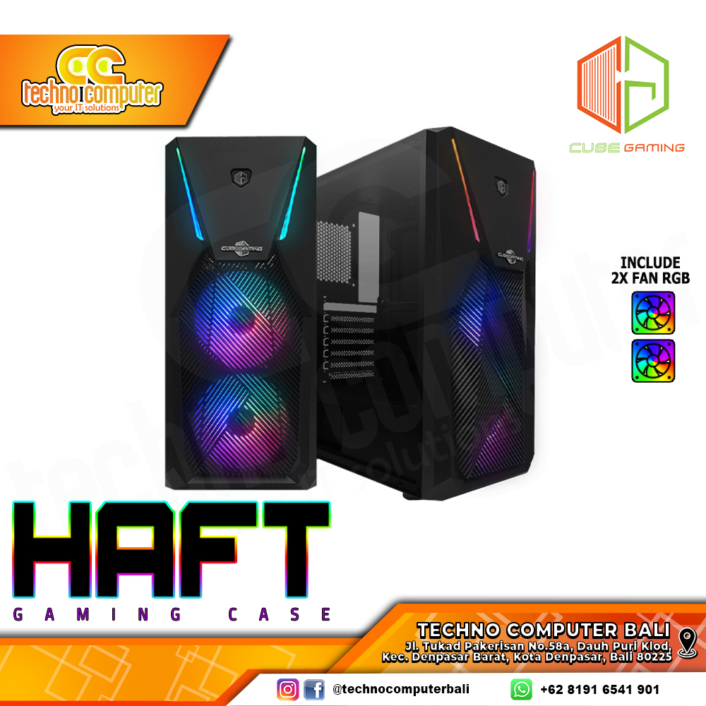 CASING CUBE GAMING HAFT - Mid Tower ATX Case Tempered Glass (Free 2x RGB Fan)