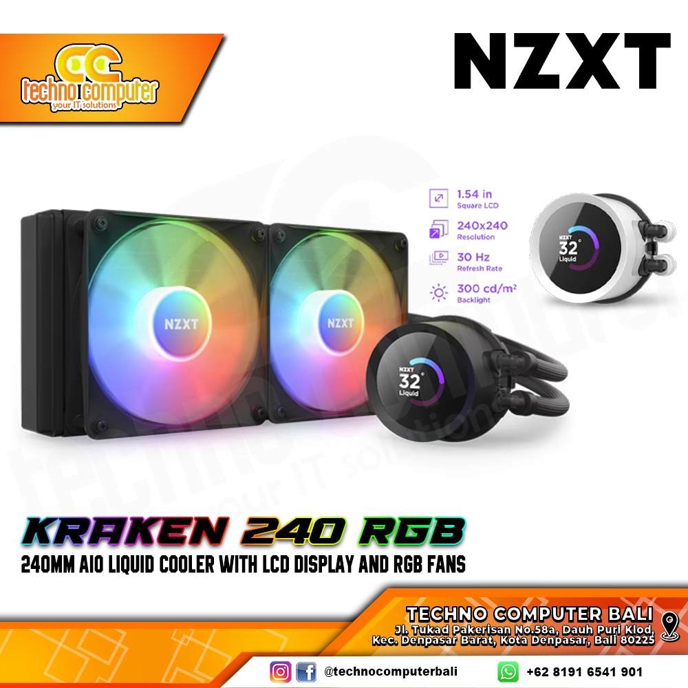 NZXT KRAKEN RGB Black - CPU Cooler - 240mm AIO Liquid Cooler with LCD Display and RGB Fans