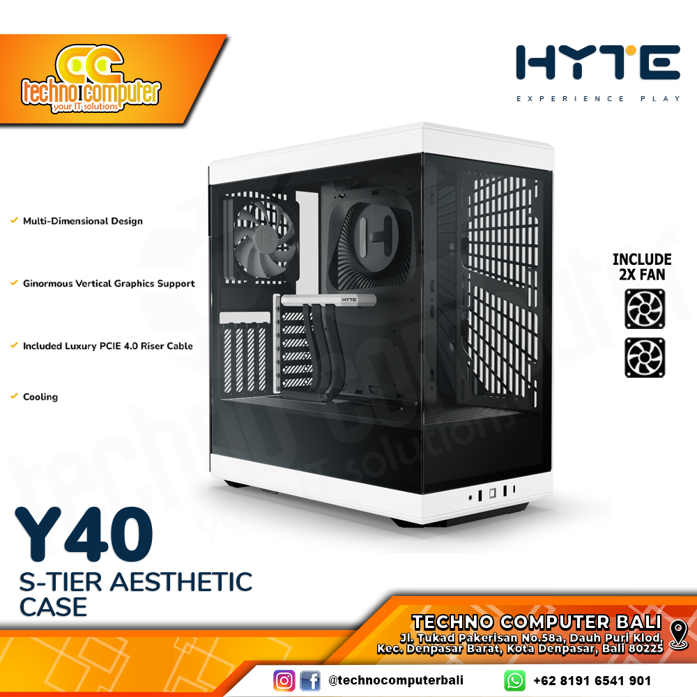 CASING HYTE Y40 White - S-Tier Aesthetic Mid Tower ATX Case Tempered Glass (Free 2x Fan)