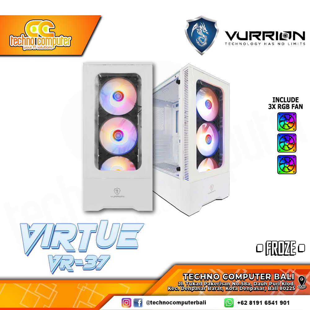 CASING VURRION VIRTUE VR-37 Froze Edition - Mid Tower ATX Case Tempered Glass (Free 3x RGB Fan)