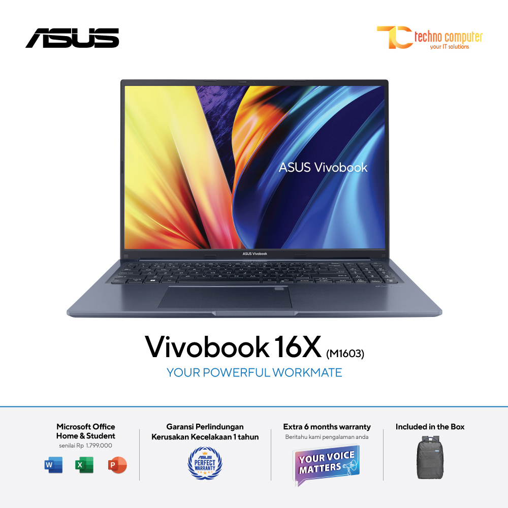 ASUS VivoBook 16X [M1603QA-VIPS753] AMD Ryzen 7-5800H/RAM 16GB/SSD 512GB/Radeon Vega 7/Win11