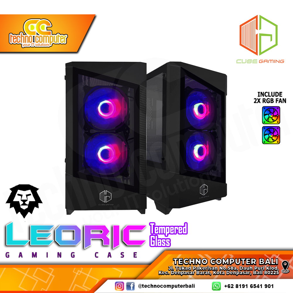 CASING CUBE GAMING LEORIC Glass Black - Mid Tower mATX Case Tempered Glass (Free 2x RGB Fan)