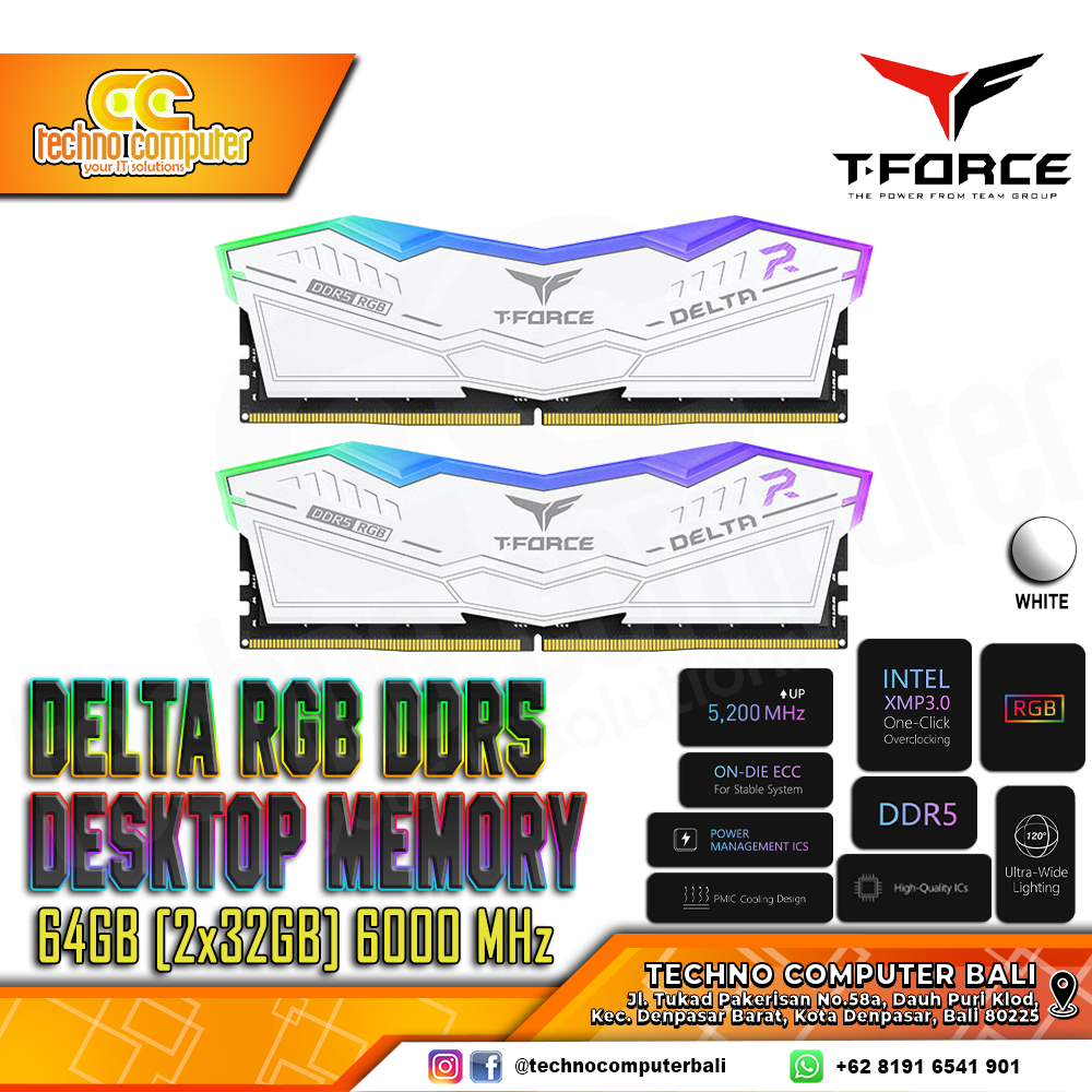 DDR5 TEAM T-FORCE DELTA RGB 64GB (2x32GB) Kit 6000Mhz - White