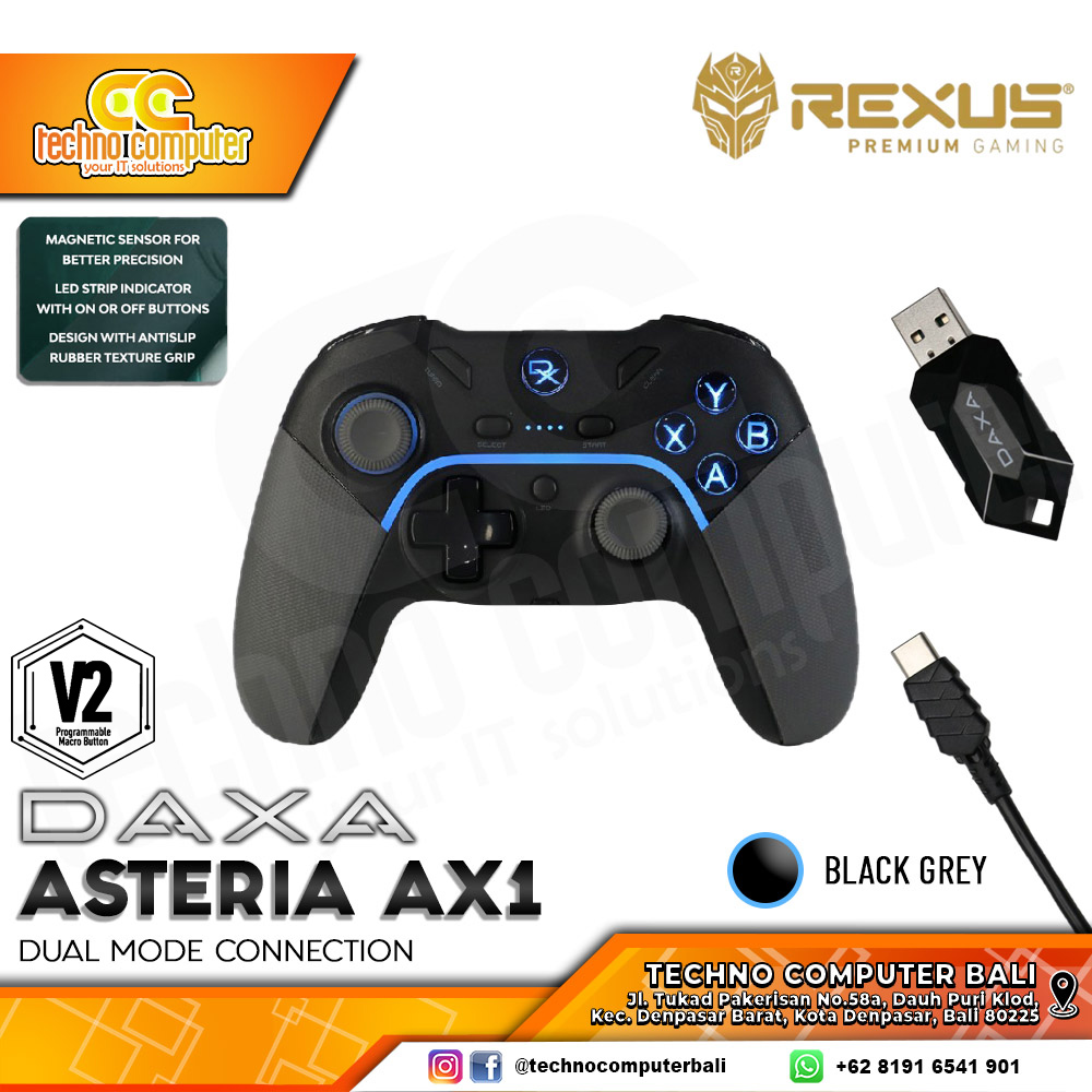 GAMEPAD WIRELESS REXUS DAXA ASTERIA AX1 Gen 2 - Black Grey
