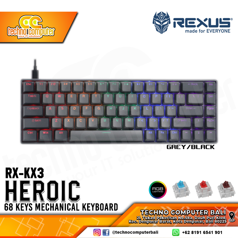 REXUS HEROIC KX3 Grey/Black - Mechanical Red Switch - Gaming Keyboard