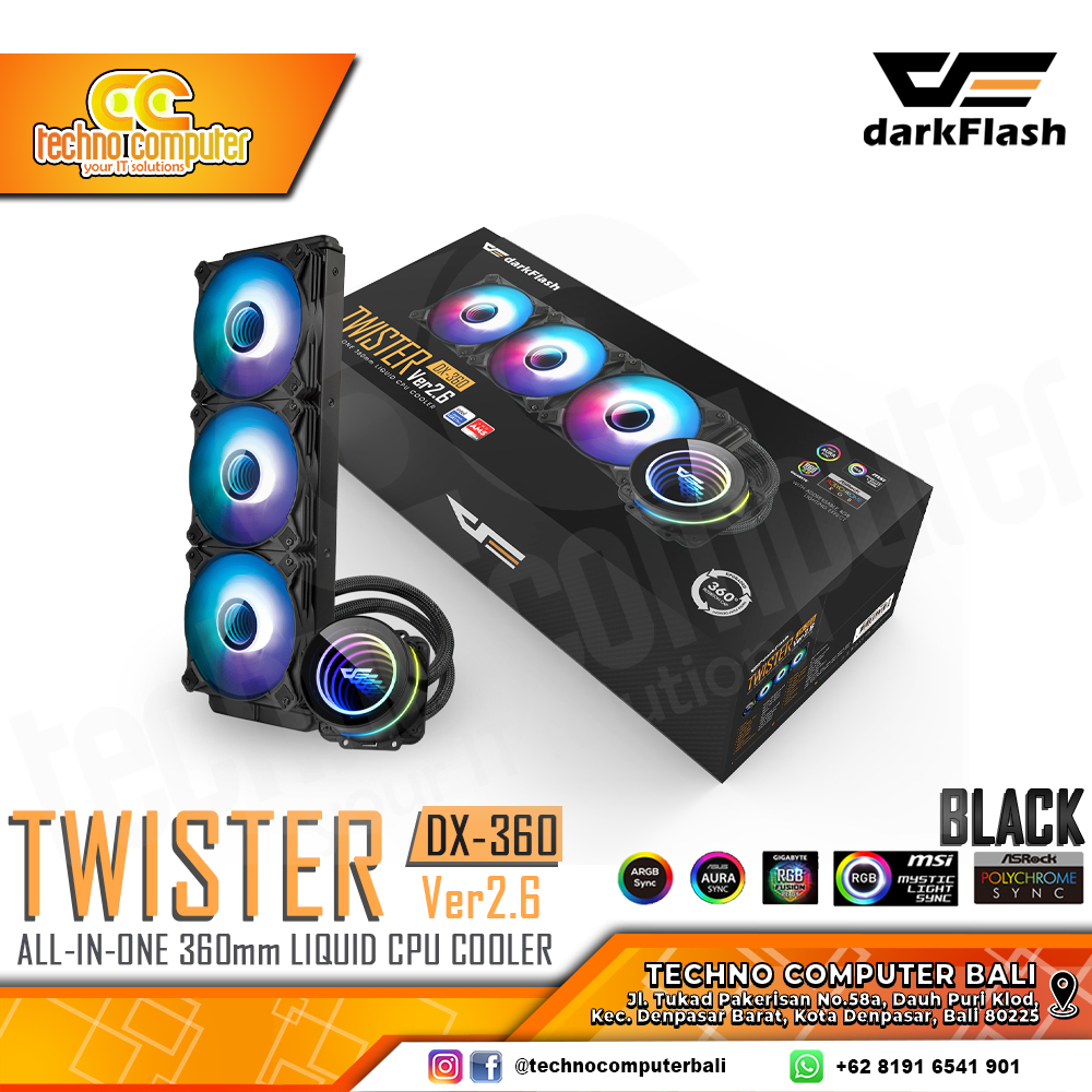 AIGO DARKFLASH TWISTER DX360 V2.6 ARGB Black - CPU Cooler - 360mm AIO Liquid Cooler