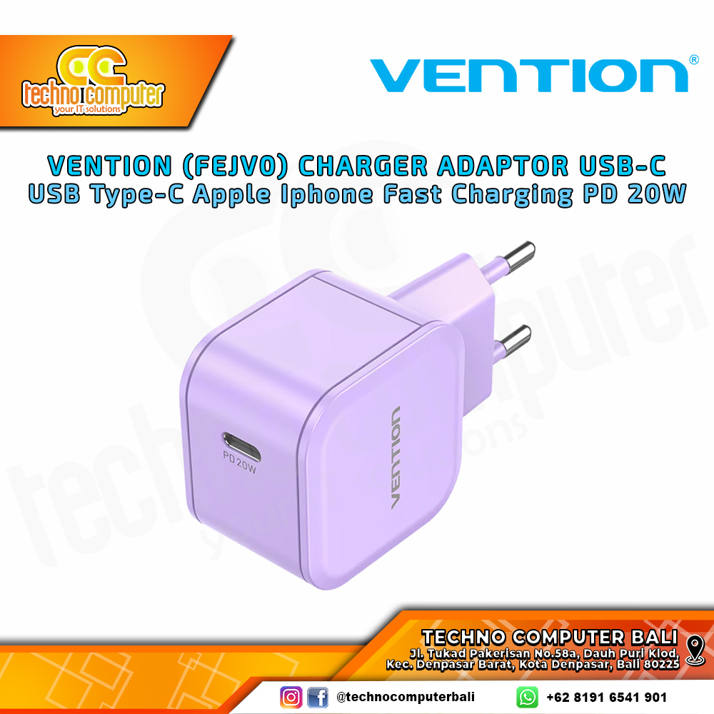 VENTION ADAPTOR CHARGER USB Type-C Apple Iphone Fast Charging PD 20W - FEJV0 PURPLE