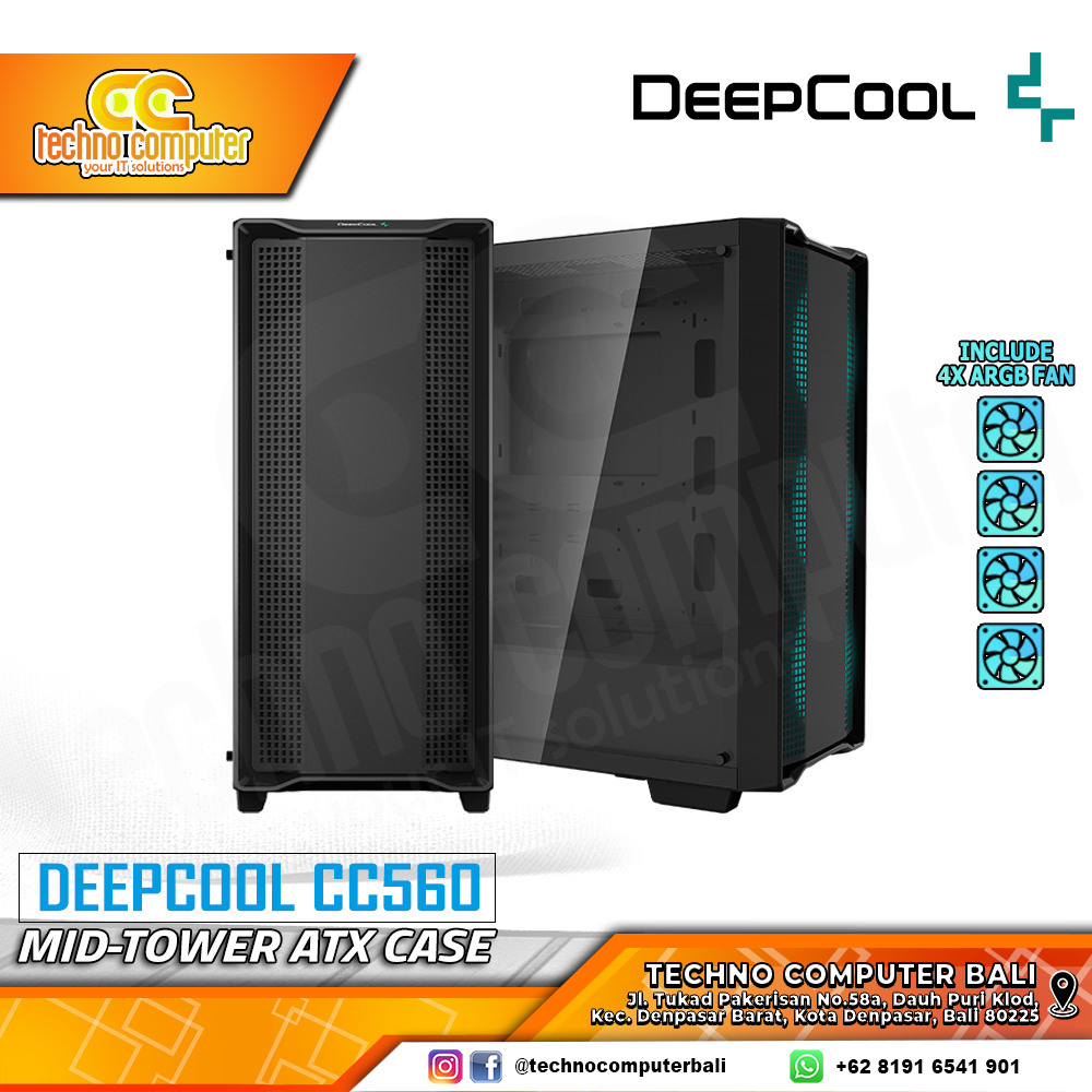CASING DEEPCOOL CC560 - Mid Tower ATX Case Tempered Glass (Free 4x Blue Led Fan)