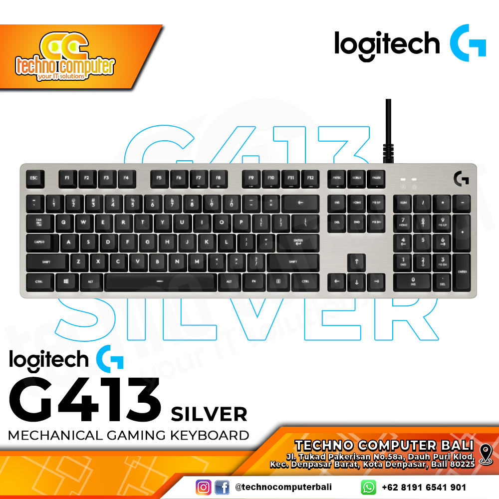 LOGITECH G413 SILVER Full Size - Mechanical Romer-G Tactile Switch - Gaming Keyboard