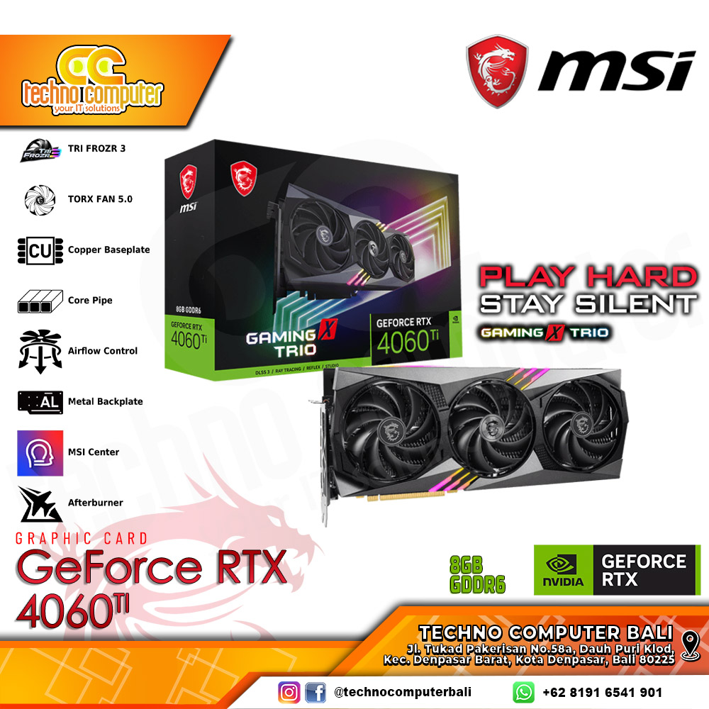 MSI NVIDIA GeForce RTX 4060 TI GAMING X TRIO 8GB GDDR6