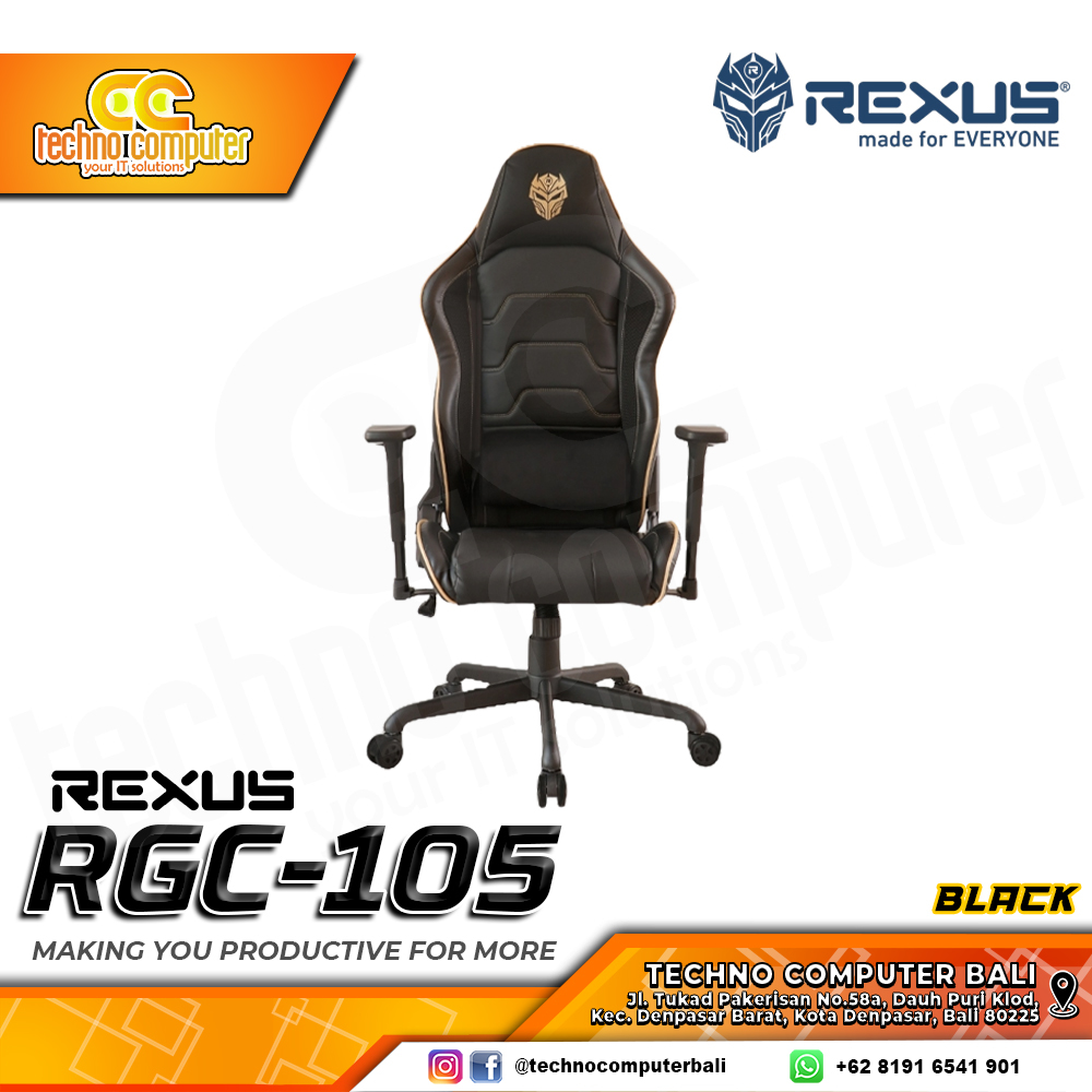 KURSI GAMING REXUS RGC-105 GAMING CHAIR 3D Armrest - BLACK