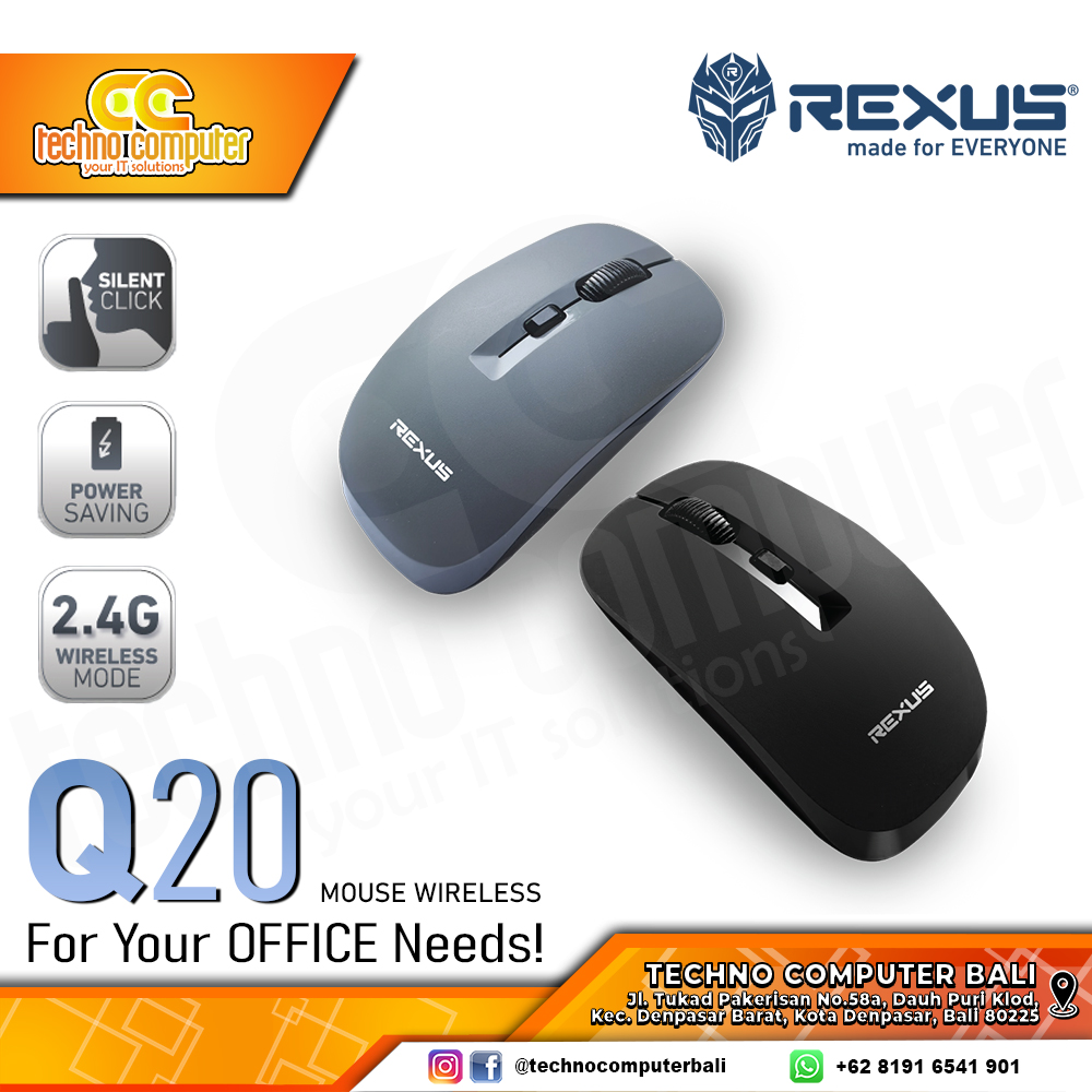 REXUS Q20 Silent Click Wireless - Grey - Office Mouse Wireless