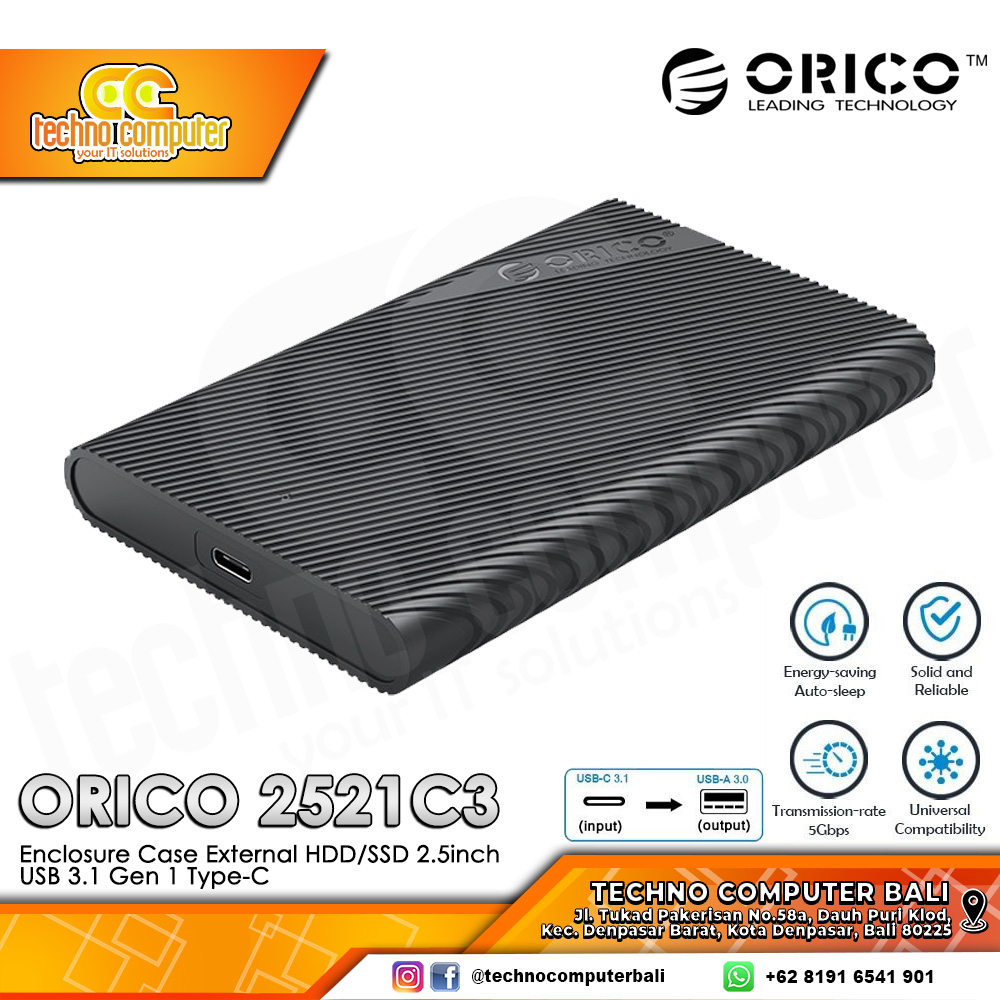 ORICO Enclosure Case External HDD SSD 2.5 inch SATA USB 3.1 Gen 1 Type-C - (2521C3)