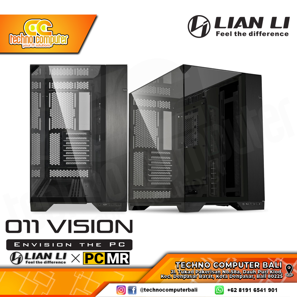 CASING LIAN LI O11 VISION Black - Tower ATX Case Collaboration with PCMR 3 Side Tempered Glass