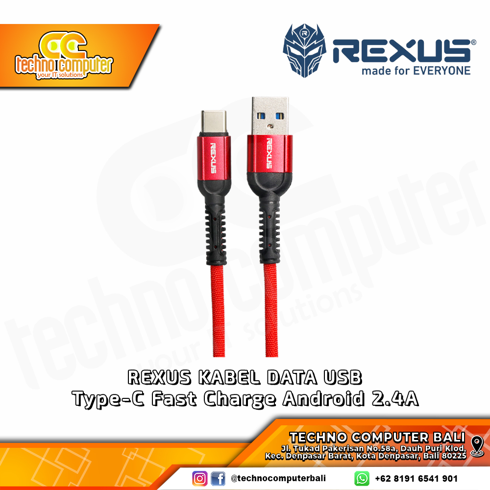 REXUS KABEL USB - Type-C Fast Charge Android 2.4A Red - CB-167C 1M