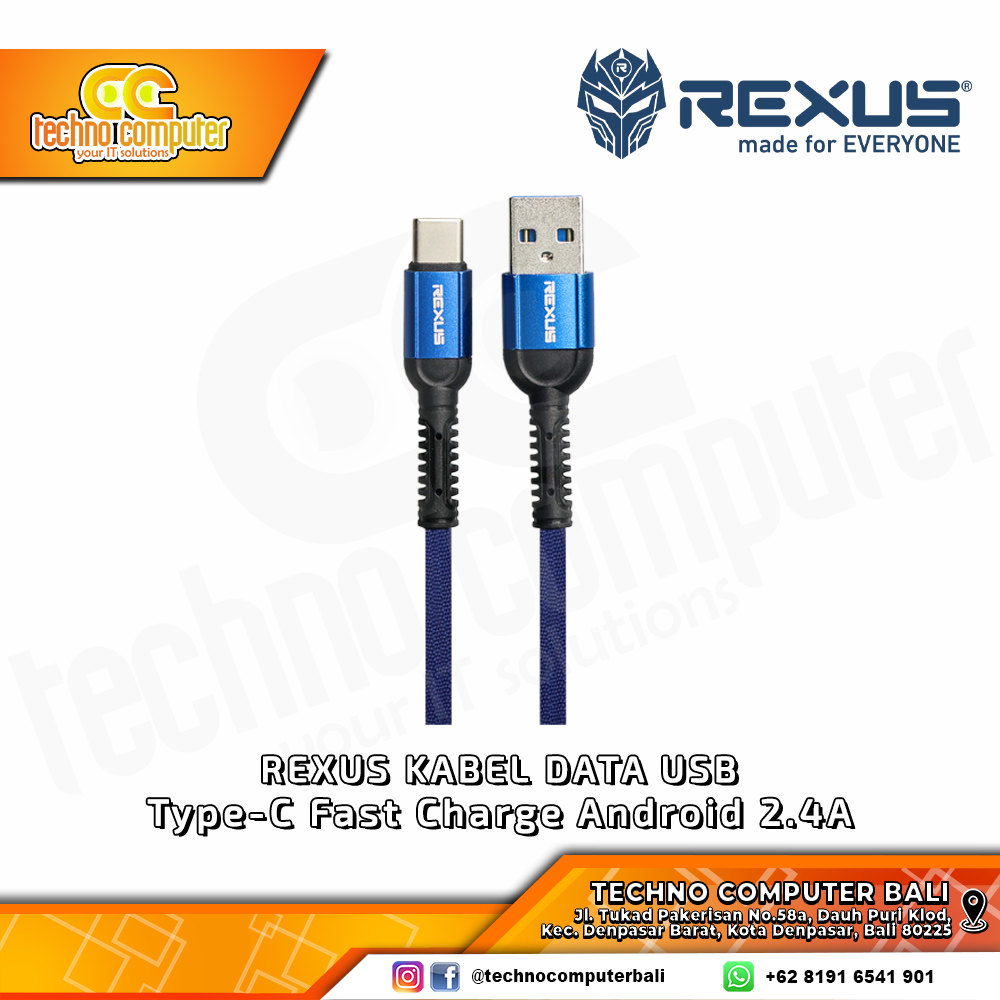 REXUS KABEL USB - Type-C Fast Charge Android 2.4A Blue - CB-167C 1M