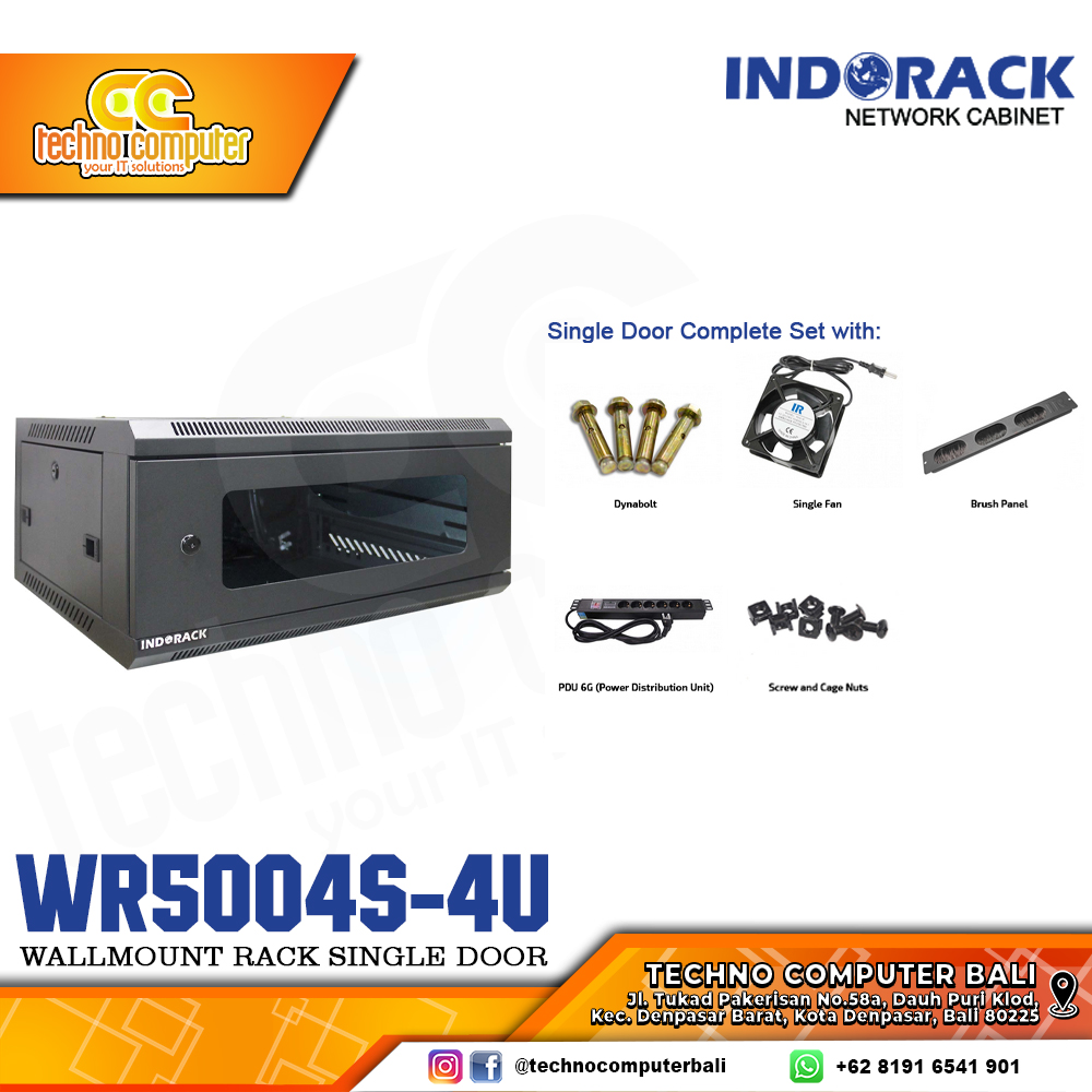 INDORACK WR5004S-4U - Wallmount Rack Single Door 4U Depth 500mm Glass Door 19Inch