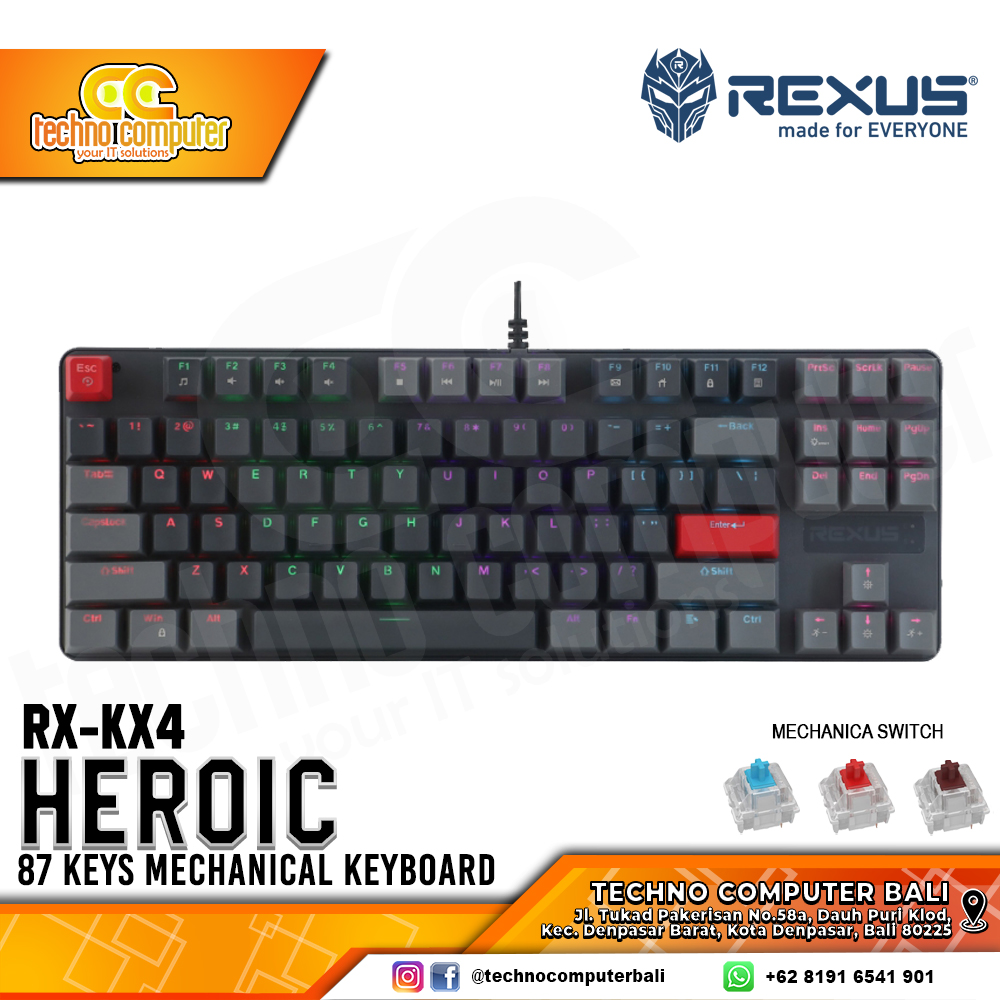 REXUS HEROIC KX4 Black/Grey - Mechanical Blue Switch - Gaming Keyboard