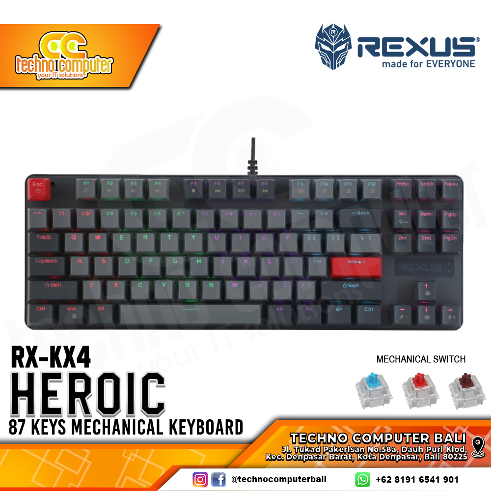 REXUS HEROIC KX4 Grey/Black - Mechanical Blue Switch - Gaming Keyboard