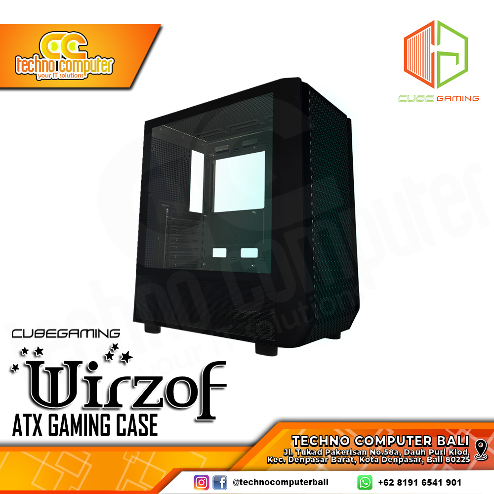 CASING CUBE GAMING WIRZOF Black - Mid Tower ATX Case Tempered Glass