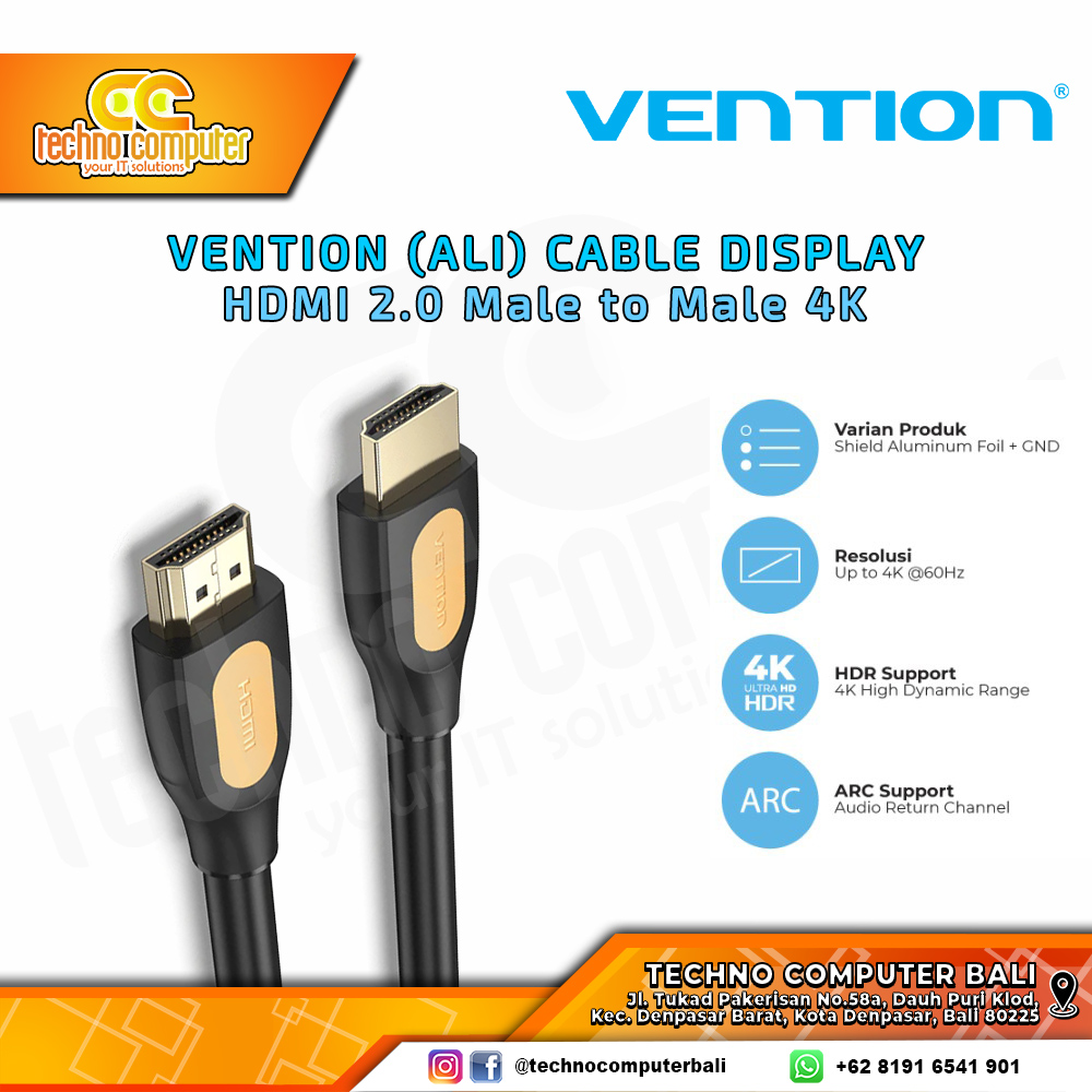 VENTION KABEL DISPLAY - Kabel HDMI - HDMI 2.0 Male to Male Yellow Label - ALI 10M