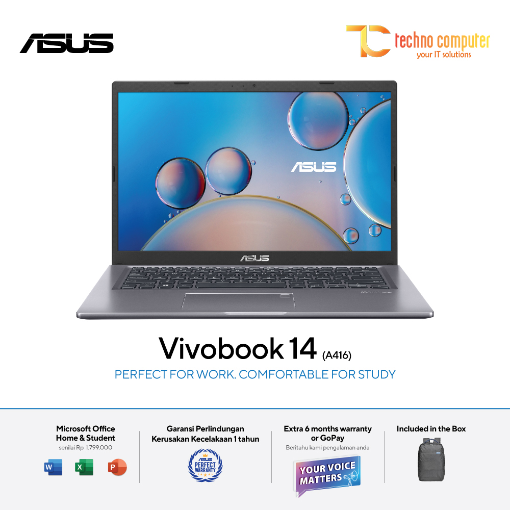 ASUS VivoBook 14 [A416JAO-VIPS3501] Core i3-1005G1/RAM 8GB/SSD 512GB/Win11 Home